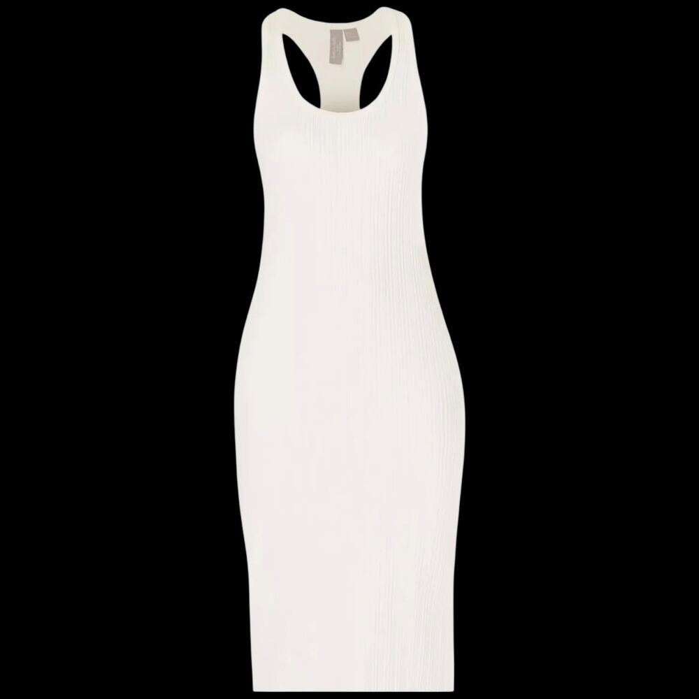 EUC Sweaty Betty Cream Resort Racerback Rib Tank Midi Dress MSRP $138.00 Size L